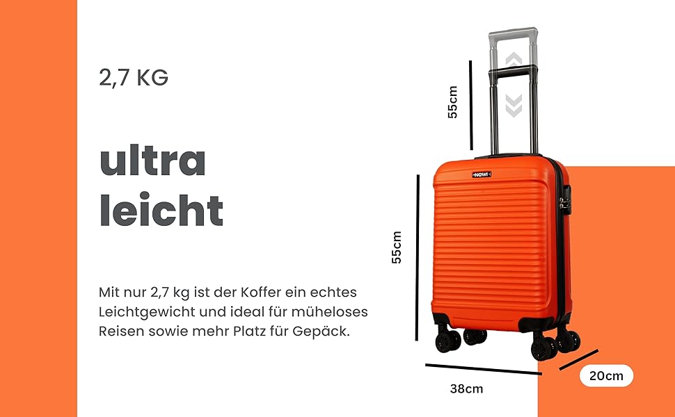 NOWI® Las Palmas: Компактний валіза на колесах 55x40x20 см (34л), помаранчевий, підходить для Ryanair, Lufthansa та інших авіакомпаній. Розмір M