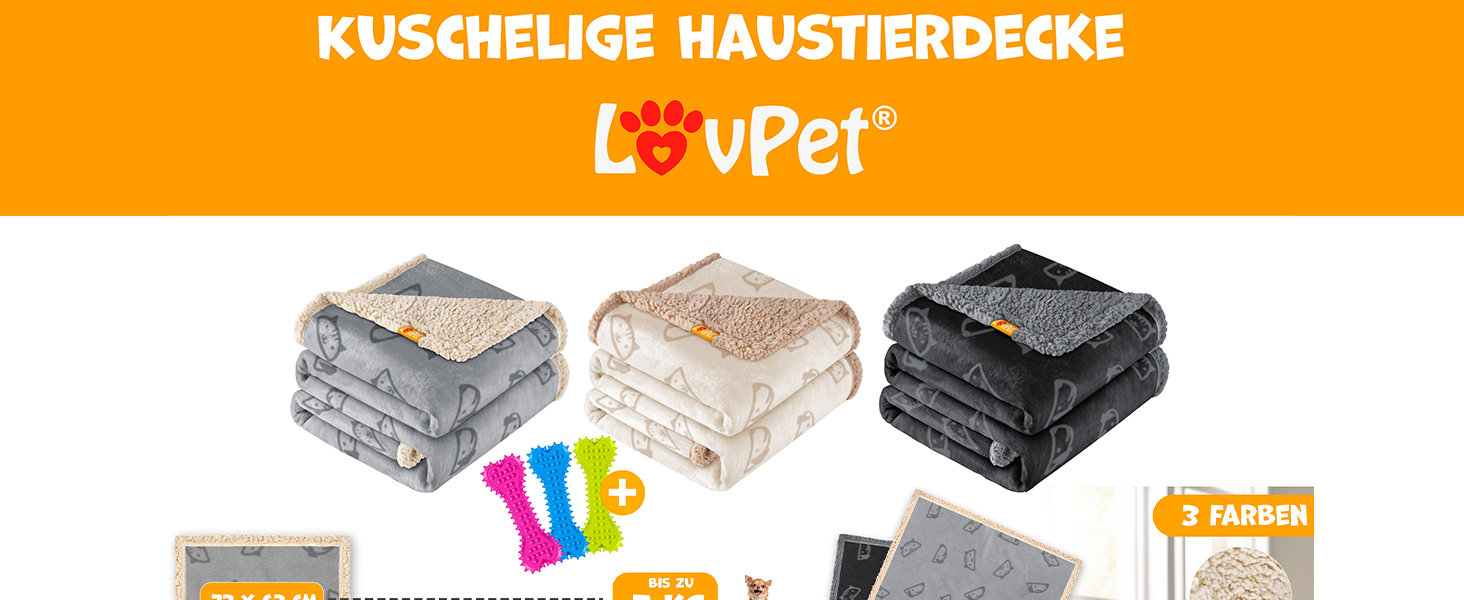 Водонепроникний коврик для собак Lovpet® з флісу, коврик для домашніх тварин, коврик для котів + 3 іграшки-гризунки, для собак маленьких та середніх порід, котів, 127 x 101 см, L, ручне прання, двосторонній чохол для дивану-захист сірого кольору L (127 x 101 см) сірий