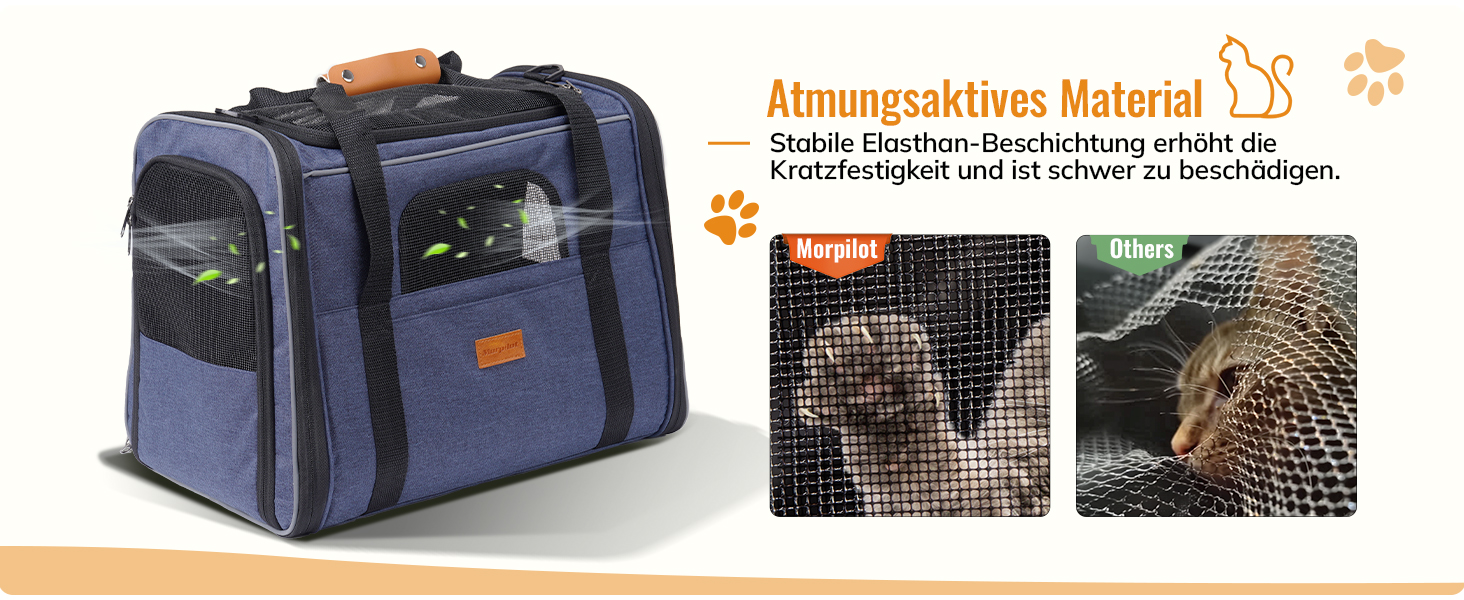 Транспортна переноска для котів та цуценят Morpilot до 5 кг, переноска для котів та собак, блакитна денім, 44 x 28 x 35 см, 44L, з надійними застібками, для відвідування ветеринара, авто, літак