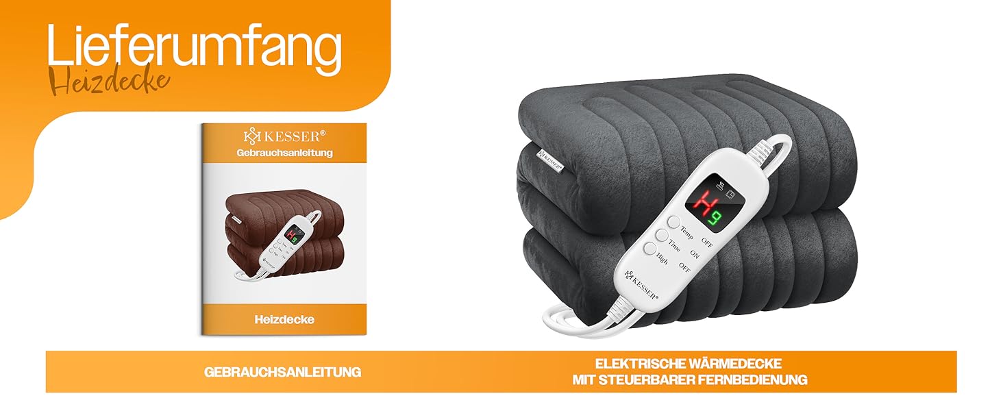 Електрична грілка KESSER® з плюшу 180x130 см сірого кольору | з таймером, автоматичним вимкненням, 7 температурних режимів, цифровим дисплеєм, прання до 40°C | Тепла та м'яка ковдра | Сертифікат TÜV SÜD GS