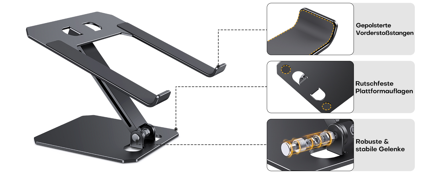 Підставка для ноутбука OMOTON з алюмінію, регульована по висоті, ергономічна, складна, чорна (11-16 дюймів)