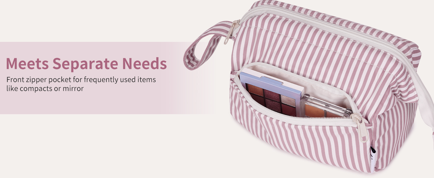 Косметичка жіноча Narwey для подорожей: зручна та містка сумка для косметики та аксесуарів (сіро-блакитний, рожеві смуги)