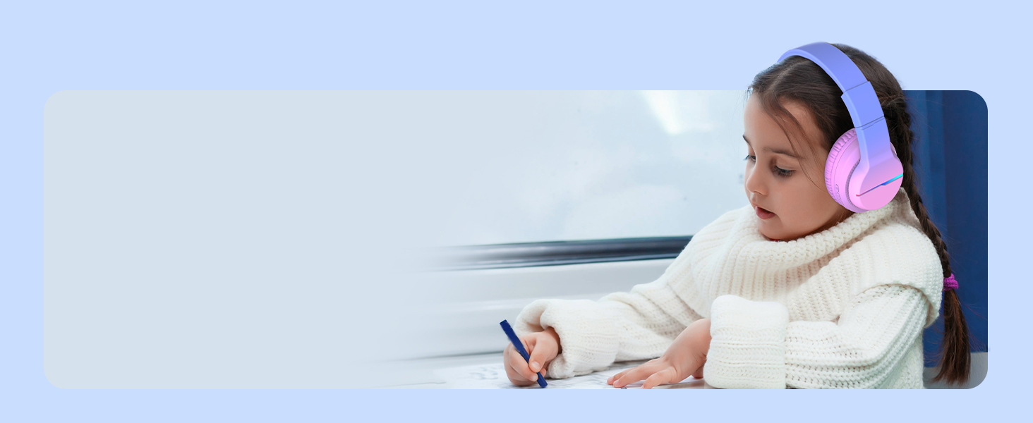 iClever Бездротові навушники для дітей з LED-підсвічуванням, Over-Ear, Bluetooth 5.2, мікрофон, рожевий градієнт, час роботи 85 годин