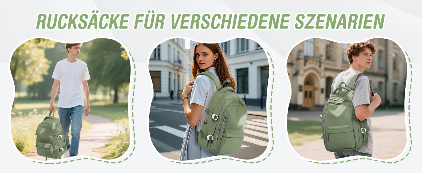 Шкільний рюкзак HYC00 для дівчаток та хлопчиків-підлітків, водонепроникний, для ноутбука 14 дюймів, зелений M4