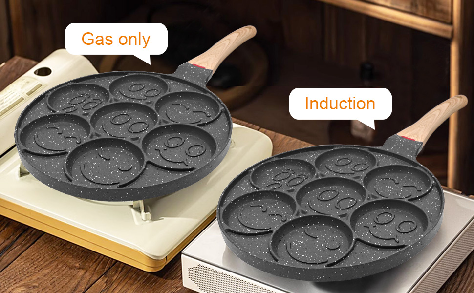 Пательня для млинців Smiley 7 отворів 26 см, антипригарна, для газової плити, чорна