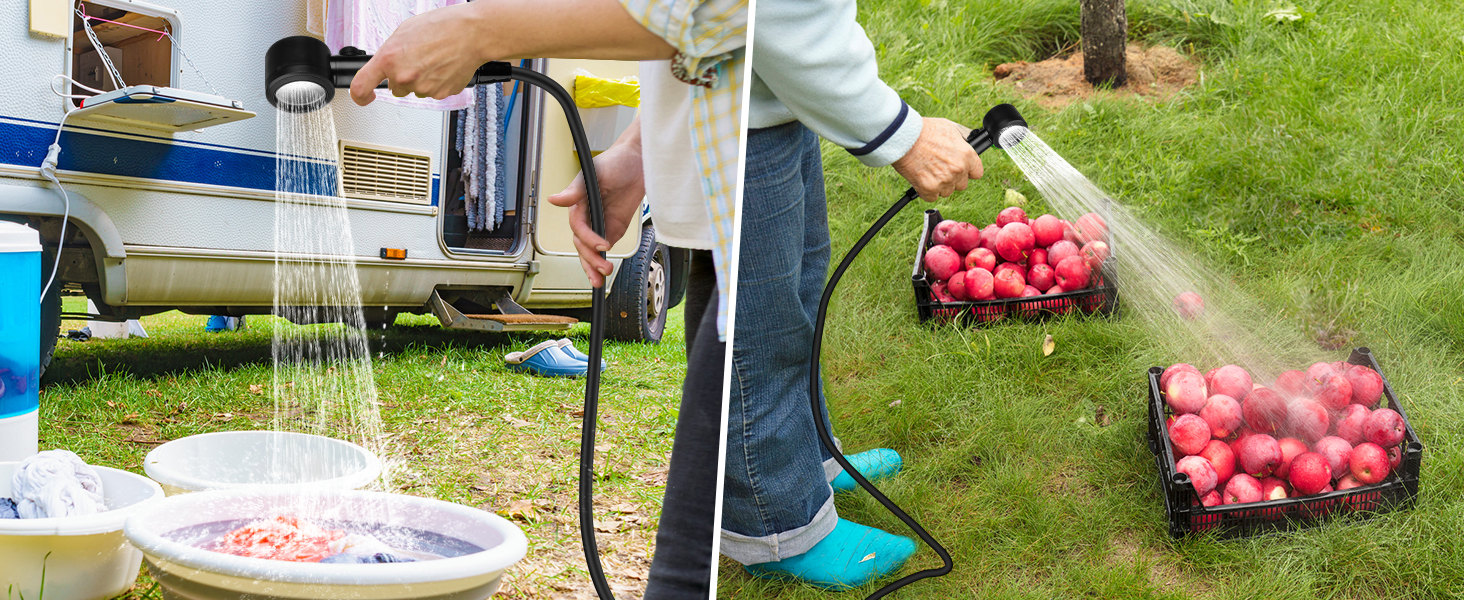 Camping Shower, [8000mAh] Portable Camping Shower with Pump and Temperature Gauge, Mobile Outdoor Shower Set with Showerhead and 2M Hose for Camping, Garden, Car Washing, Beach, Travel, Pet