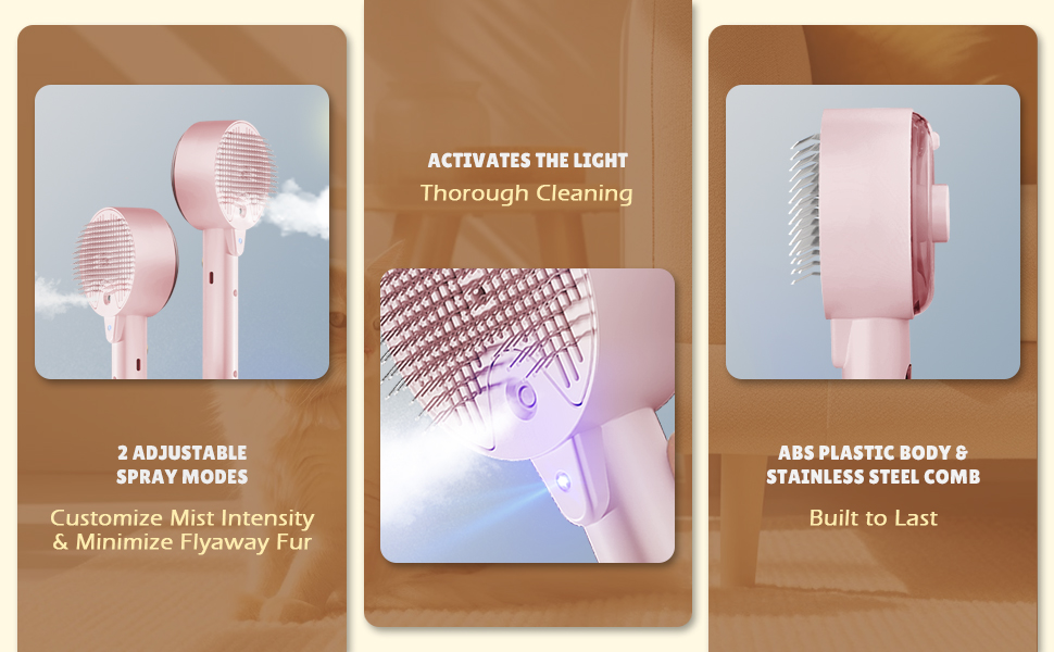 Парова щітка для котів 4-в-1, 4-в-1 парова щітка для котів, щітка для котів з водою, видаляє шерсть домашніх тварин одним натисканням кнопки, щітка для котів та собак (біла) (рожева)