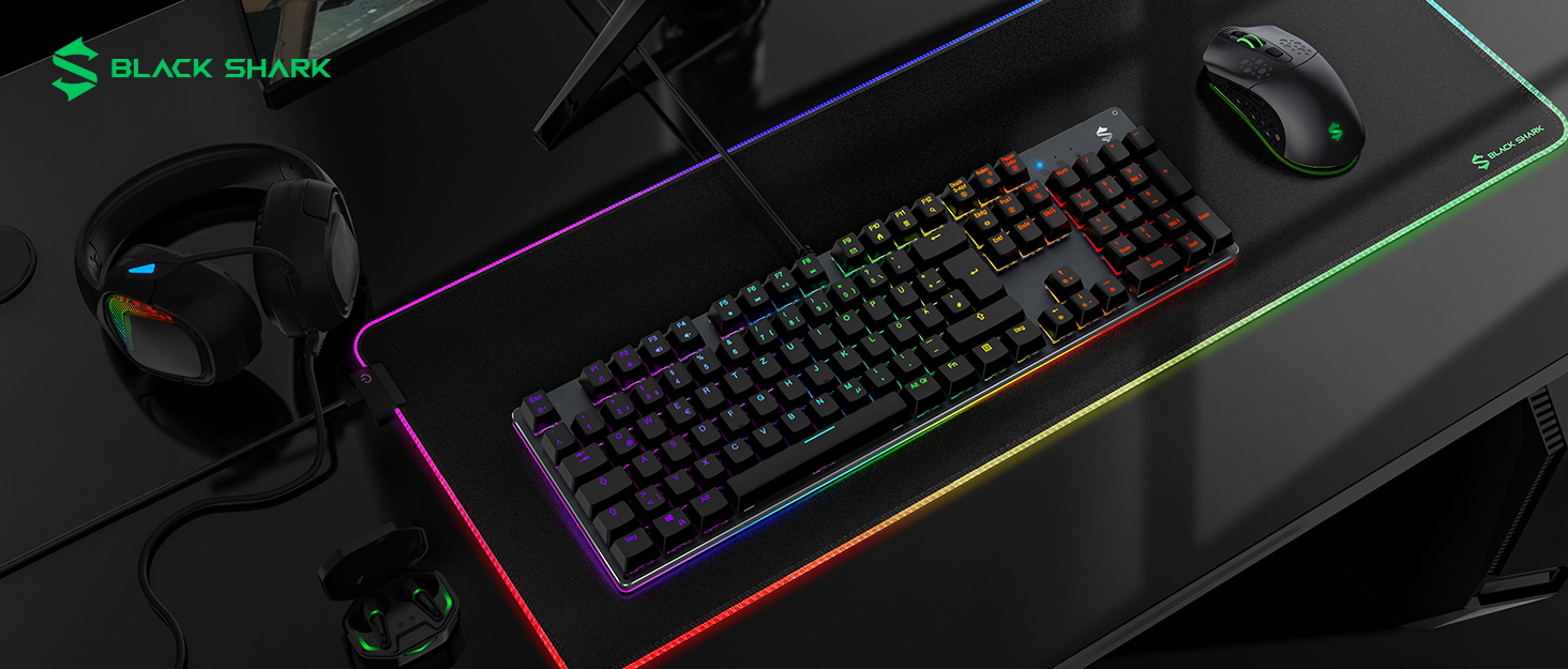 Black Shark Механічна ігрова клавіатура RGB, QWERTZ, німецьке розкладка, червоні перемикачі, 105 клавіш, металева пластина, програмована, для геймерів
