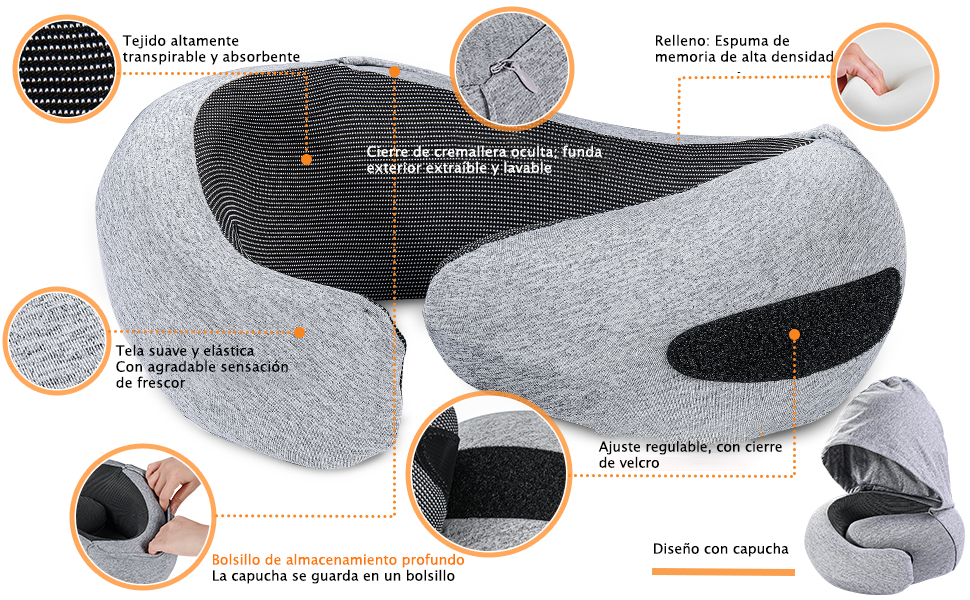 Подушка для шиї з великою капюшоном, Memory Foam, для подорожей, літаків та офісу