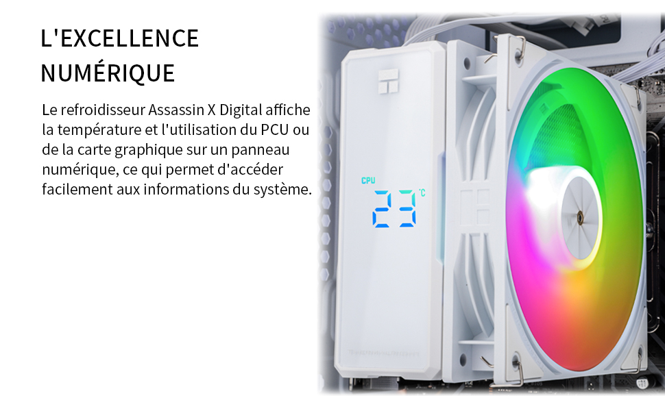 Кулер для процесора TR Assassin X 120R Digital ARGB White - 4 теплові трубки, цифровий дисплей, тихий 120 мм вентилятор PWM, для AM4/AM5, Intel