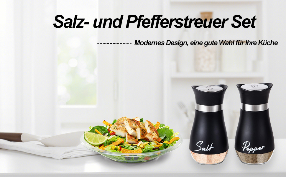 Набір соляної та перечної солілки з нержавіючої сталі з скляною пляшечкою, диспенсер для спецій, аксесуари для кухні, дому, ресторану, обіднього столу (Чорний)