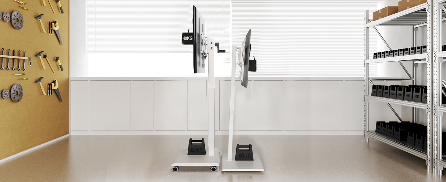 FITUEYES Rolling TV Stand - Mobile TV Cart for 32-75 inch Plasma/LCD/LED TVs - Adjustable Height, Swivel ±30°, Tilt 10°-40° - VESA 600x400mm - White