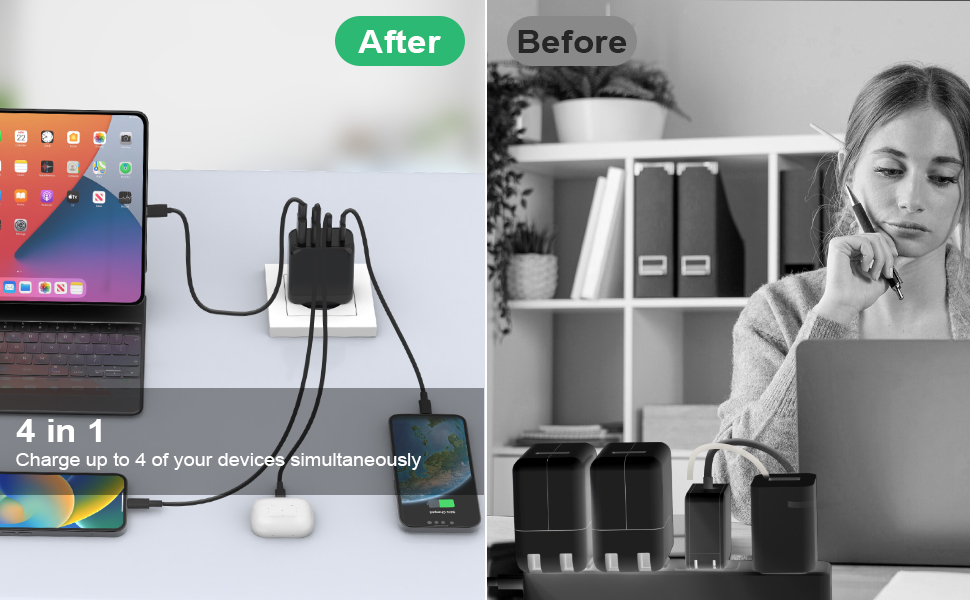 Набір зарядних пристроїв USB-C 40W 2 шт. з підтримкою PD3.0 та QC3.0 для iPhone, iPad, Samsung, Xiaomi, Google. Білий (Чорний)