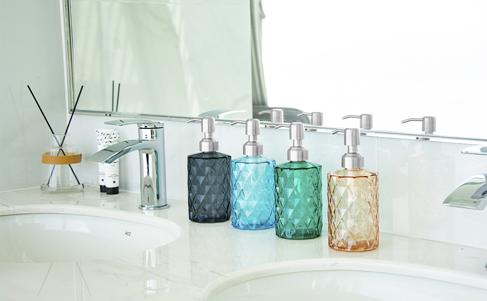 Дозатор для мила Ekirlin зі скла для кухні та ванної кімнати, 340 мл. З нержавіючою сталевою помпою, для мила, олій, шампуню. Колір: темно-сірий