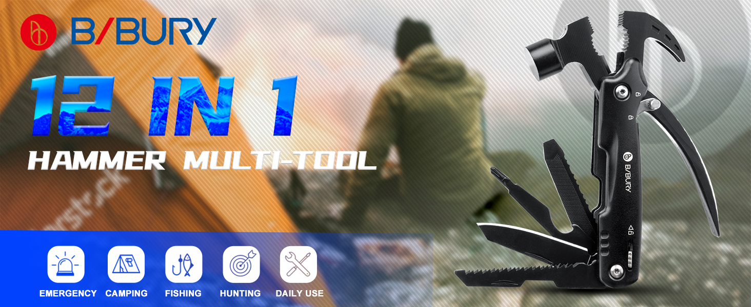 Мультитул BIBURY 12-в-1 для чоловіків: інструмент для кемпінгу, виживання, подорожей та дому