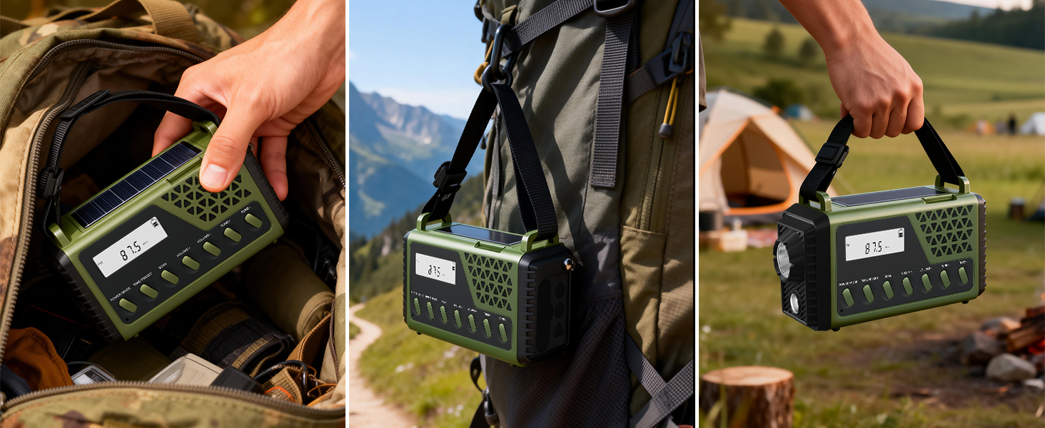 Сонячне радіо на ручку з Bluetooth, AM/FM/SW аварійне радіо з Powerbank 10000mAh, радіо на батарейках з SOS-сигналом, компас, LED-ліхтарик, лампа для читання, для відключення електроенергії, виживання, кемпінгу