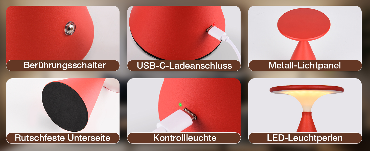 Настільна LED лампа акумуляторна бездротова, 4000mAh, димується, сенсорна, 3 кольори, для дому та вулиці, 2 в упаковці (Червона)