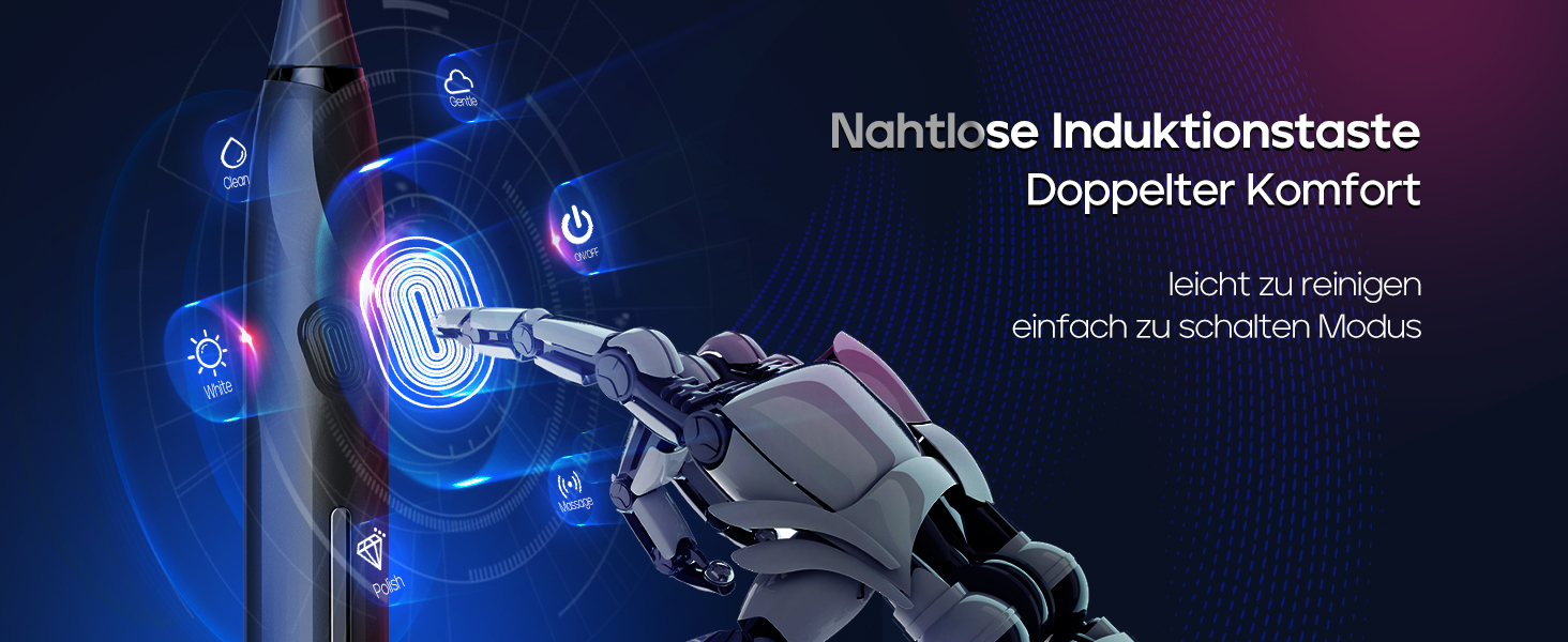 Електрична зубна щітка Seago з датчиком тиску, 40000 VPM, 8 насадок, 5 режимів, звукова, з підставкою, чохол, для дорослих, SG-2752 (Чорний)