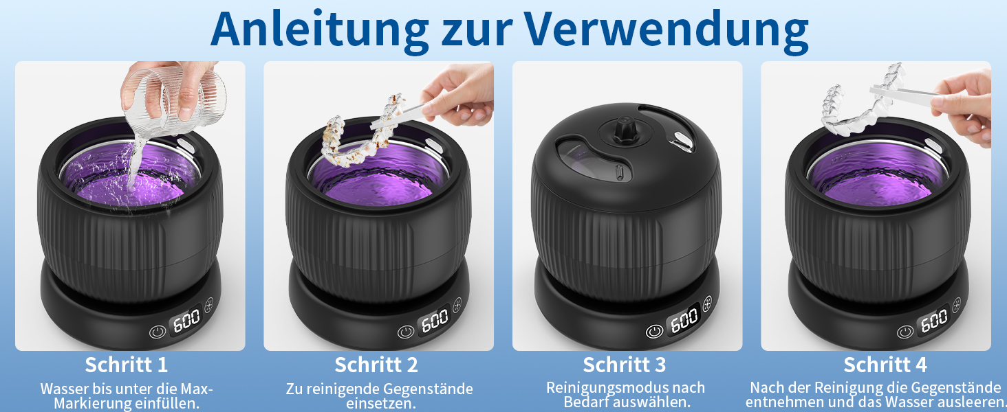 Ультразвуковий очищувач для зубних протезів, брекетів та ювелірних виробів 200 мл, 45000 Гц, з УФ-лампою