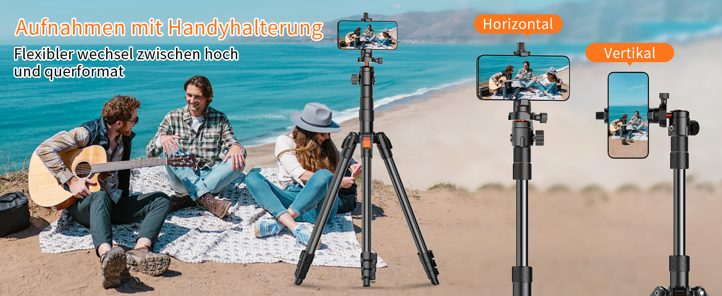 Штатив для камери XXZU 180 см, легкий, для DSLR/смартфона, з кульковою головкою 360° та 1/4-дюймовою різьбою, чорний