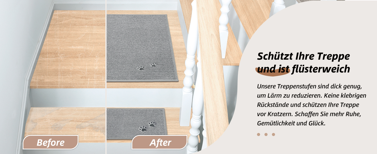 BEQHAUSE Non-Slip Stair Treads - 15 Piece Set - Washable Carpet for Kids, Seniors & Pets - 22x70cm Polyester & TPE