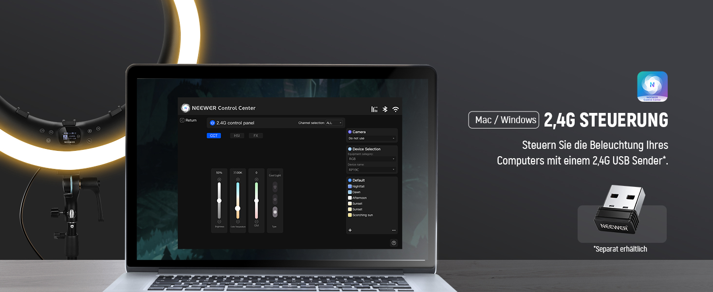 NEEWER Ringlicht RP19H 19 дюймів з триподом та 3 тримачами для телефону, RGB, 42W, CRI 97+, 2540 Lux, для стрімінгу, офісу, Zoom