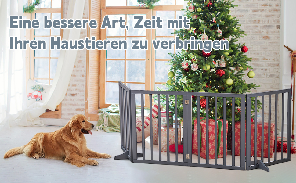 Захисне загородження для собак, дерев'яне, без свердління, 4 панелі, біле, 183x60 см