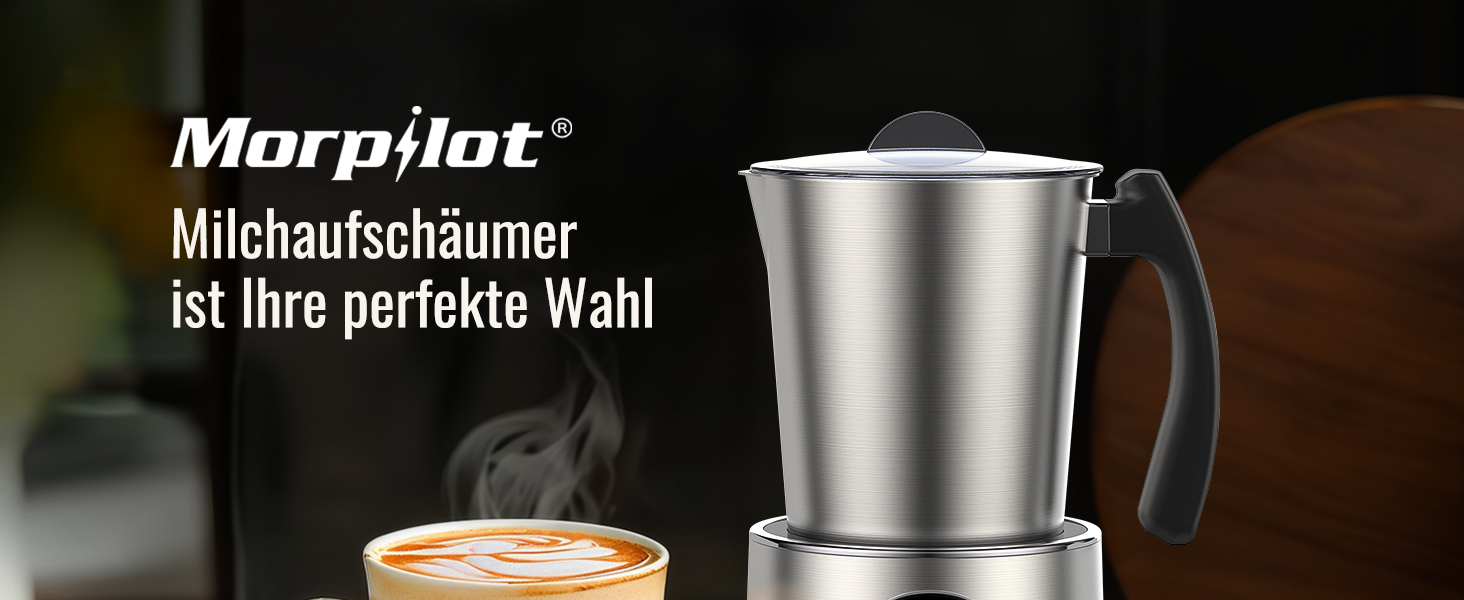 Електричний піноутворювач для молока Morpilot, 500 мл, 650 Вт, нержавіюча сталь, миється в посудомийній машині, для гарячого та холодного молока, шоколаду, антипригарне покриття