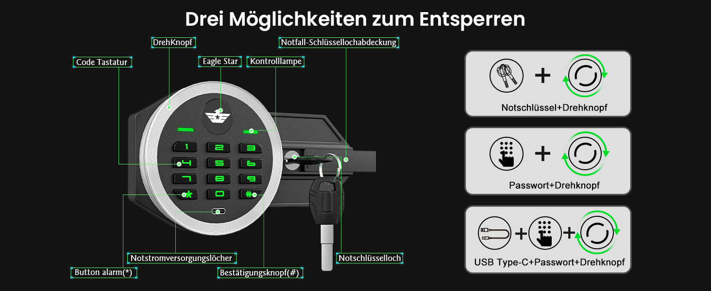 Сейф Kavey 42L з цифровим замком та подвійним сигналом тривоги, з LED-підсвіткою та висувним ящиком