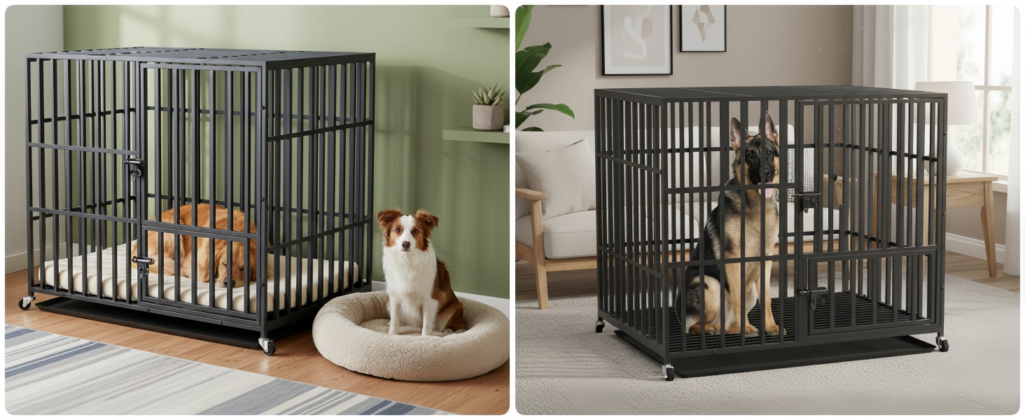 Клітка для собак BingoPaw XXXL, важка версія: подвійна клітка-перегородка з 2 дверцятами та піддоном, переноска для великих та середніх собак, 130x100x100 см (L: 95x58.5x82.5 см)