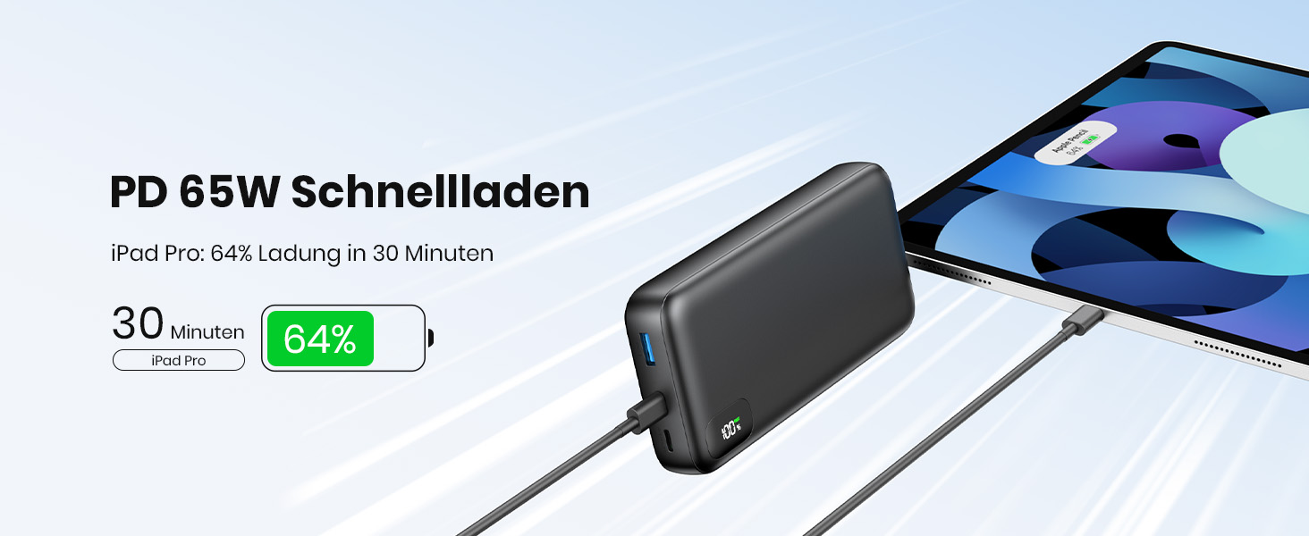 Power Bank A ADDTOP 20000mAh 65W: зарядний пристрій для ноутбука, iPhone, iPad. 2 USB-C, 1 USB-A. Чорний