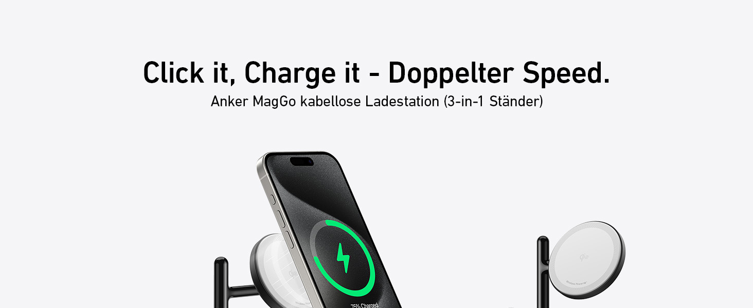 Anker MagGo 3-в-1 Бездротова Зарядка, 15W, MagSafe, Qi2, для iPhone 16/15/14/13, AirPods Pro, Apple Watch Ultra (з USB-C блоком живлення та кабелем), Чорний