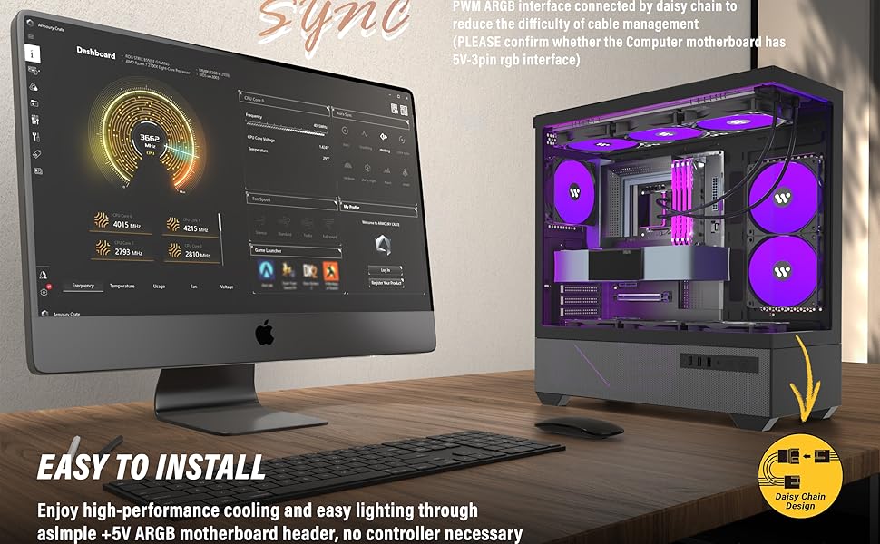 Корпус ПК KEDIERS G800-B50F з 5 вентиляторами PWM ARGB, Mid-Tower, чорний, з панеллю з загартованого скла