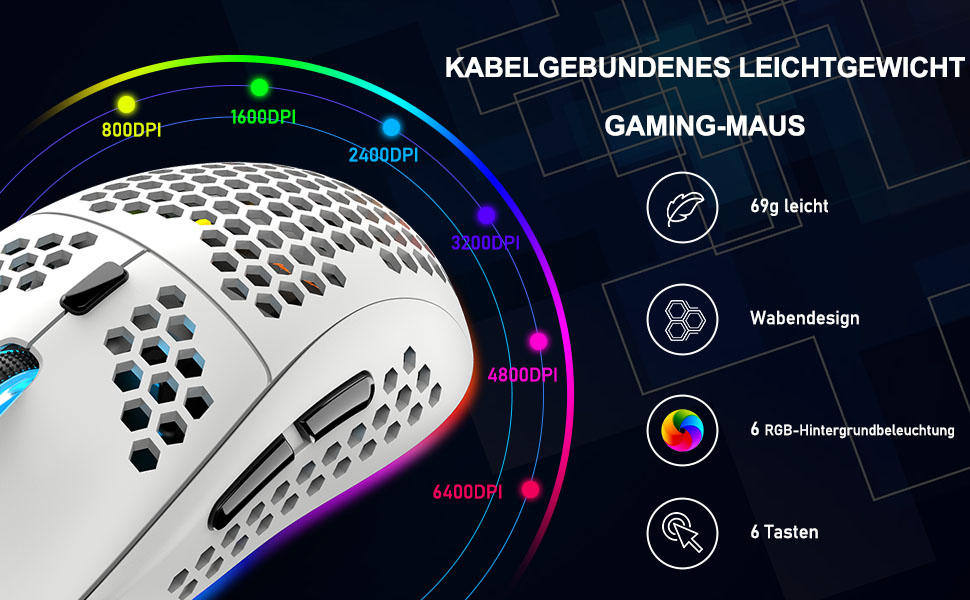 Ігрова клавіатура та миша UK-Layout з підсвічуванням RGB, 62 клавіші, механічна, 6400 DPI (чорний/червоний або білий/синій перемикач)