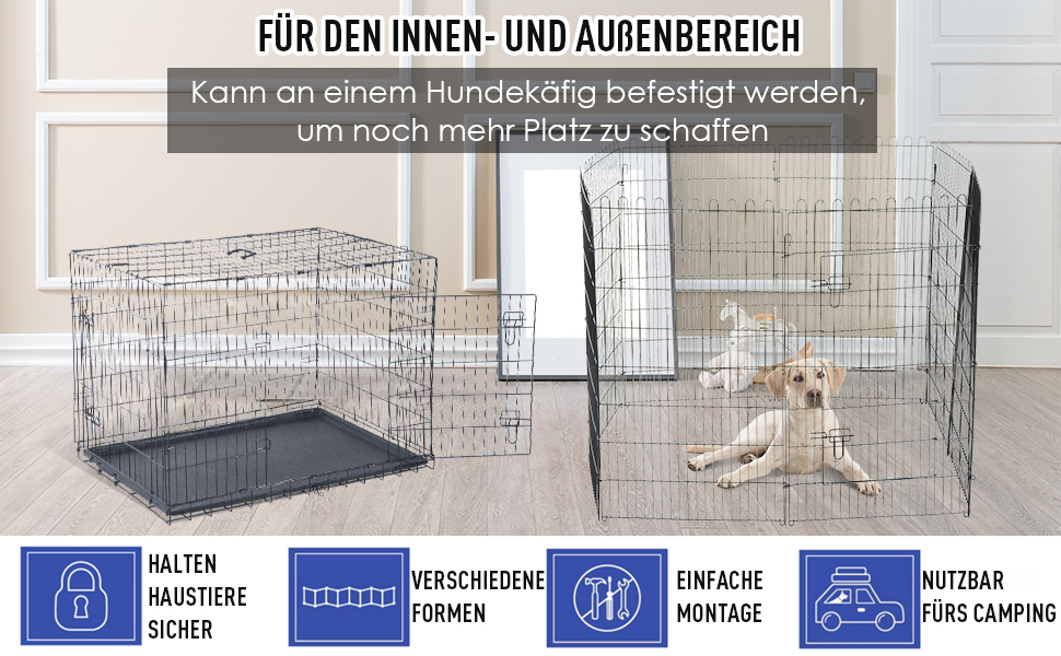 PawHut Вольєр для цуценят/собак, 8 панелей, 63B x 91H см, срібний, для собак, котів, цуценят, вольєр для собак на вулицю