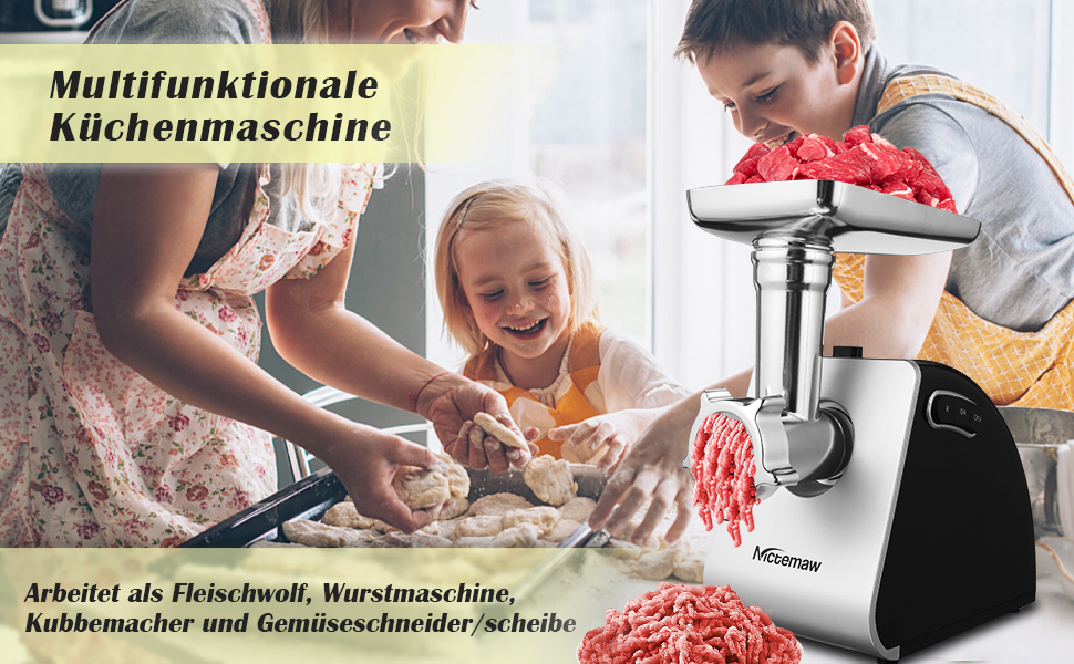 М'ясорубка електрична Nictemaw Profi 2000W з 3 насадками для ковбас та реверсом