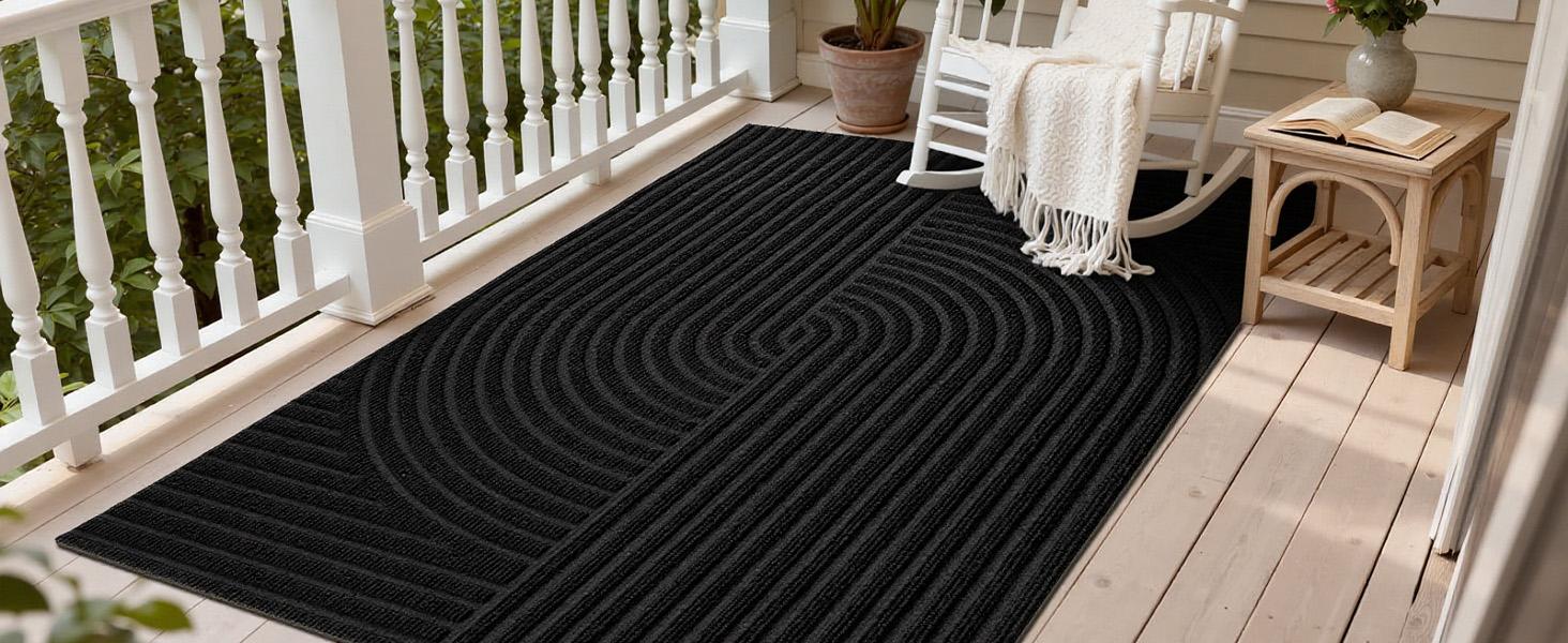 Привітальний килимок FEOMOS 60x90 см, протиковзний грязезахисний килим для входу, коридору, кухні та балкона, чорний, придатний для прання