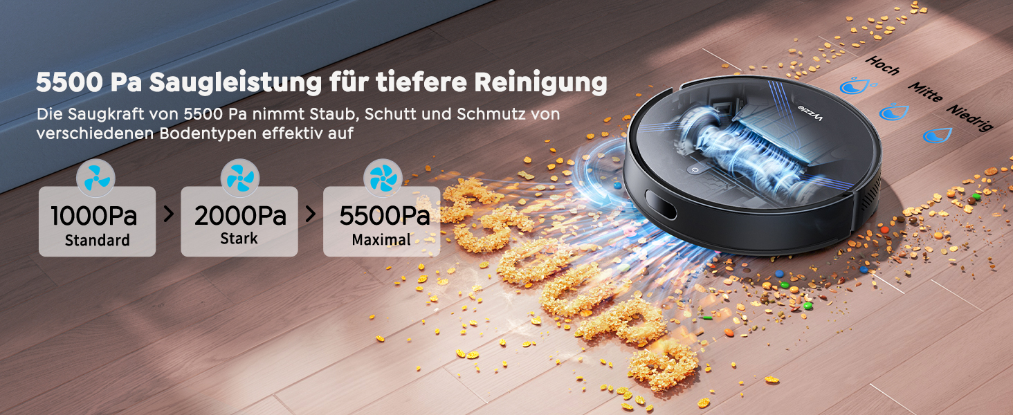 Робот-пилосос Vyzzle з функцією миття 5500 Pa, станція самоочищення 3.5L, для шерсті тварин, твердих підлог та килимів, керування через додаток, голосове керування Alexa та Google Assistant (чорний)