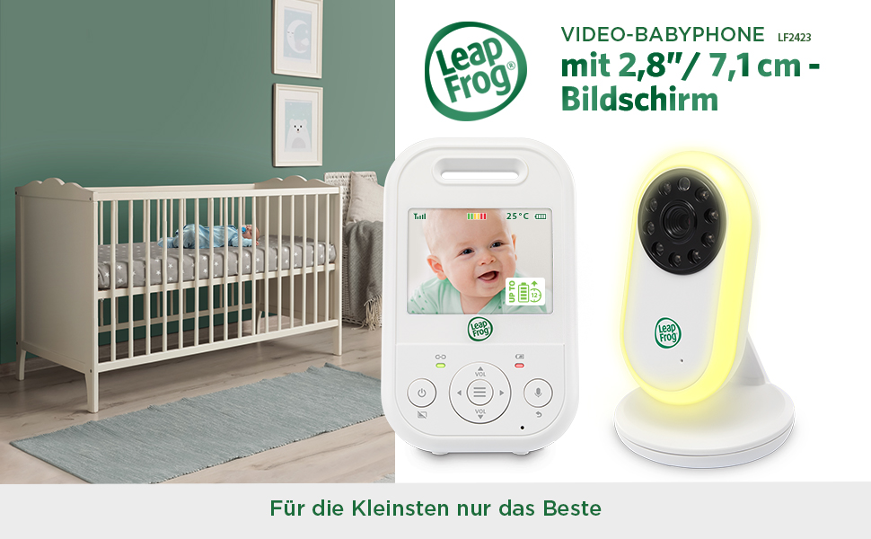 Відеоняня LeapFrog LF2513 без Wi-Fi з IPS LCD екраном 2.8 дюйма, поворотна, з нічним баченням, датчиком температури, радіусом дії 300 метрів, 12 годин роботи від акумулятора