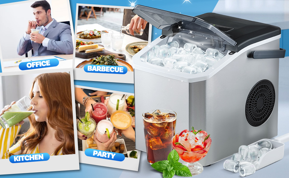 Машина для приготування льоду портативна, 15 кг/24 год, самоочисна, з лопаткою та кошиком, для дому та офісу, матеріал: акрилонітрил-бутадієн-стирол