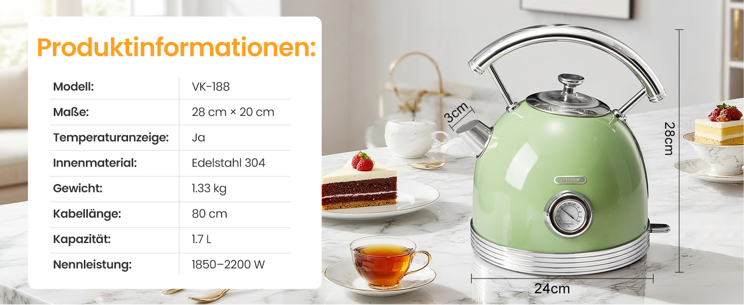 Ретро чайник з нержавіючої сталі, електрочайник та тостер-сет, 2200 Вт, 1,8 л, для чаю, кави, дитячого харчування, без BPA. Зелений вінтажний дизайн