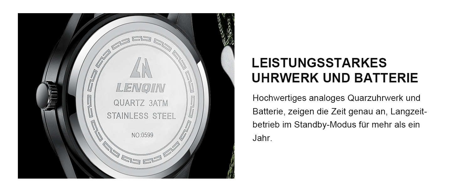 Годинник чоловічий LN LENQIN Military 30M водонепроникні годинники з датою, кварцові, тактичні, з нейлоновим ремінцем (зелено-чорний)
