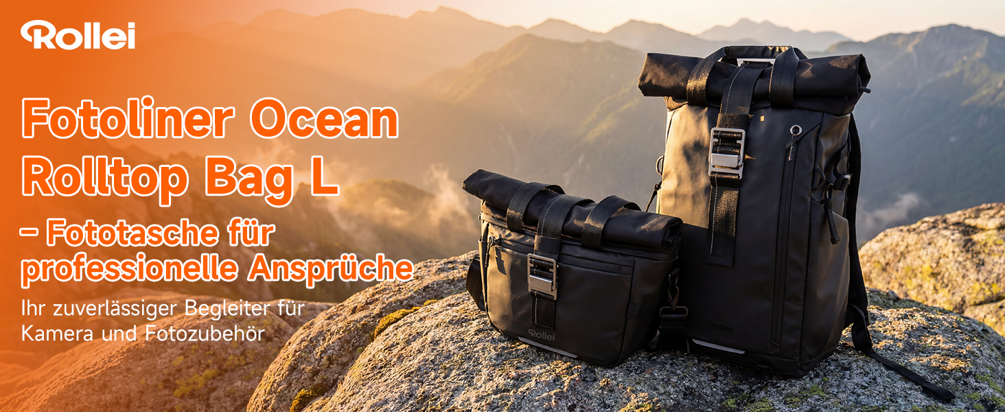 Водонепроникний рюкзак для фотографа Rollei Fotoliner Ocean Rolltop: великий фоторюкзак з відділенням для ноутбука та кріпленням для штатива, чорний