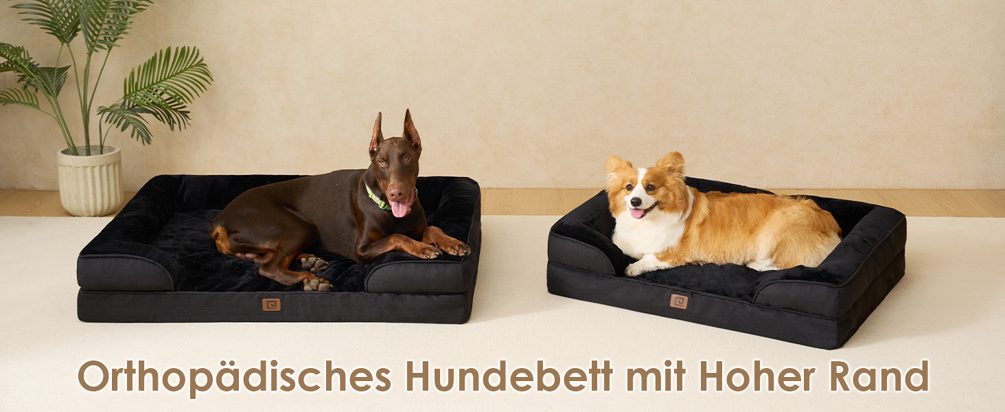 Ортопедичне ліжко для собак великих порід, 91x68 см, з Memory Foam, кошик для собак середніх порід, миється, водонепроникне, неслизьке, диванчик для собак з високим бортиком (104x69x17 см, чорний)