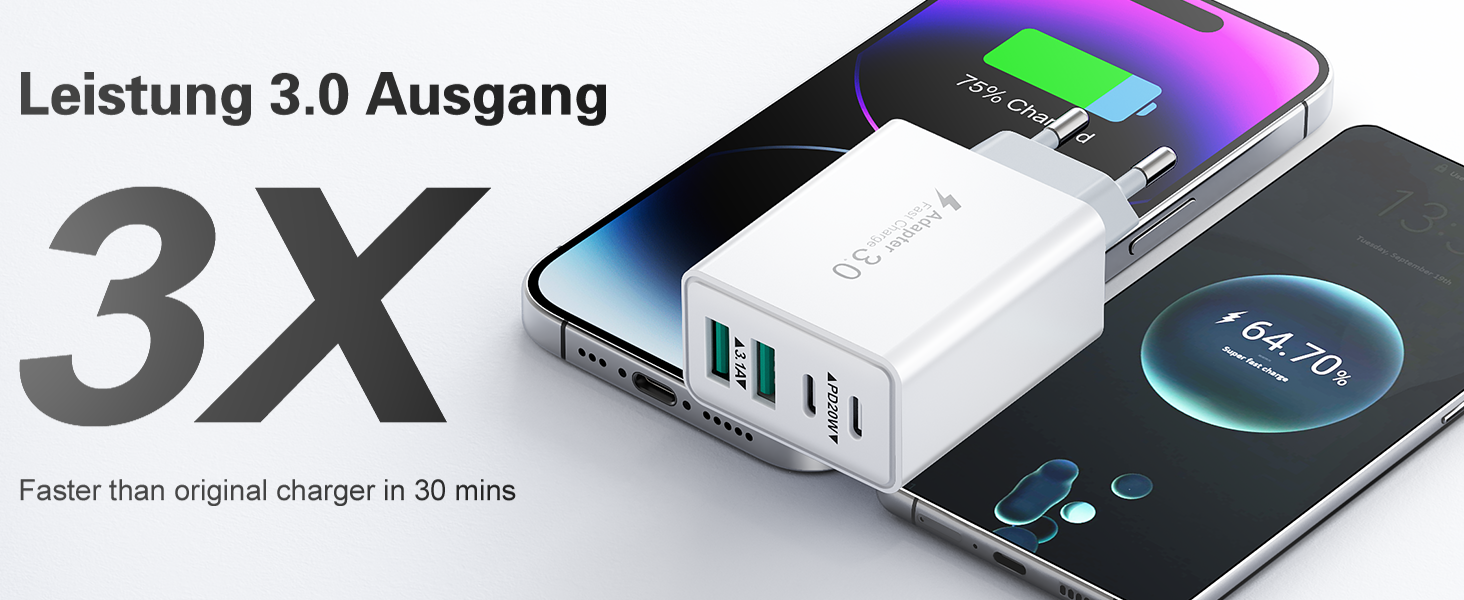 Мережевий адаптер USB C 40W з 4 портами, швидка зарядка, білий. Підходить для iPhone, iPad, Samsung та інших телефонів.