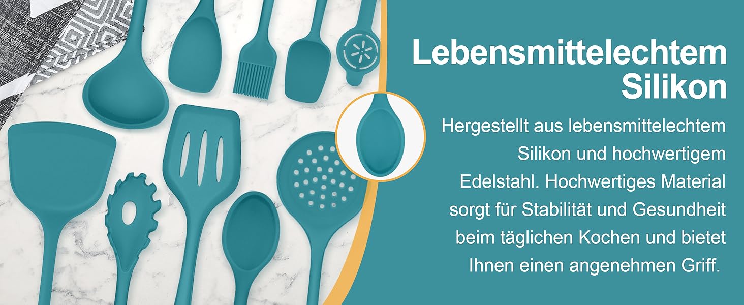 Набір кухонних аксесуарів Homikit, 16 шт. з тримачем, синій. Жаростійкий кухонний інвентар, набір кухонного приладдя, придатний для миття в посудомийній машині