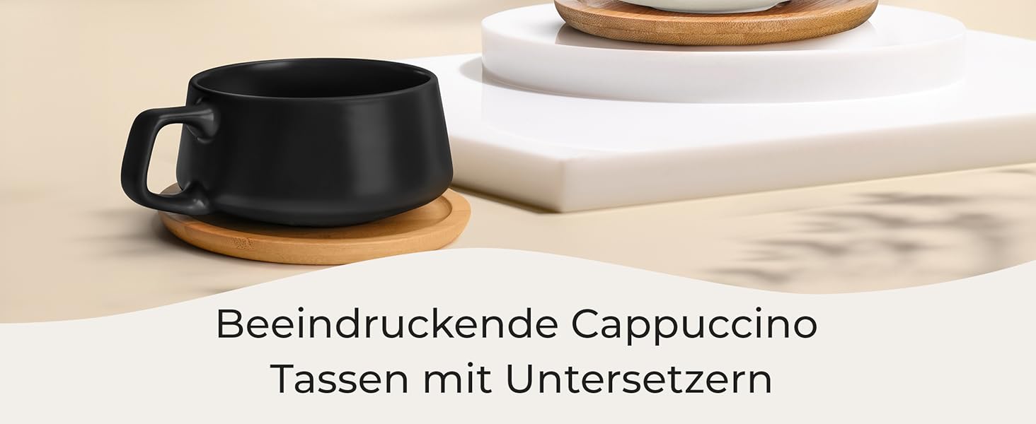 MIAMI - 4 x 320 ml Coffee Cups/Cappuccino Cups with Saucers/Elegant/Modern/Coffee Cups made of Stoneware - Luxe Collection 4-Piece Set (Classic Pastel)