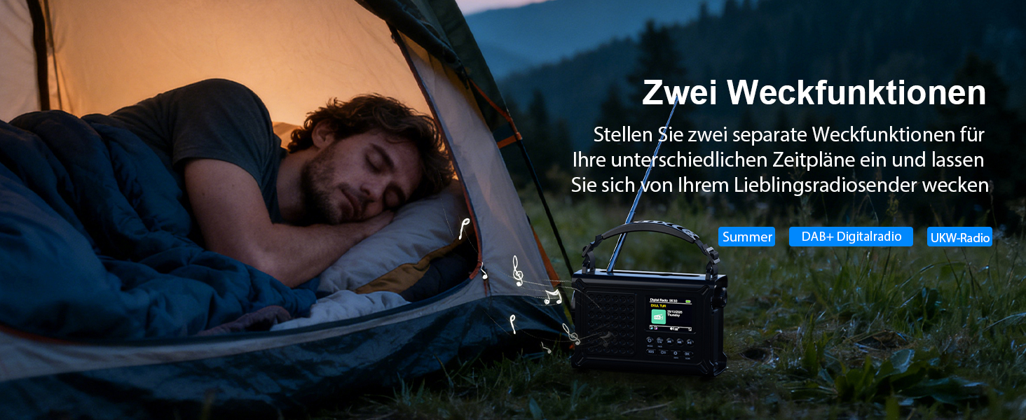 Радіоприймач Kurbelradio з DAB/DAB+/UKW, акумулятор 12000mAh, сонячна панель 8500mm², ручне радіо, Bluetooth 5.0, ліхтарик, ліхтар для читання, Outdoor, кемпінг, зелений (чорний)