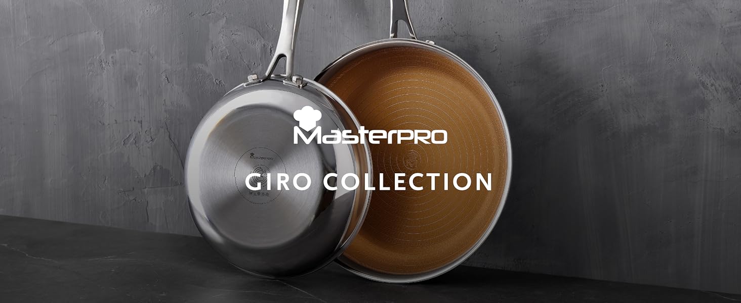 Набір сковорідок MasterPRO Giro 20 і 24 см з нержавіючої сталі з антипригарним покриттям, золотистий, для індукції