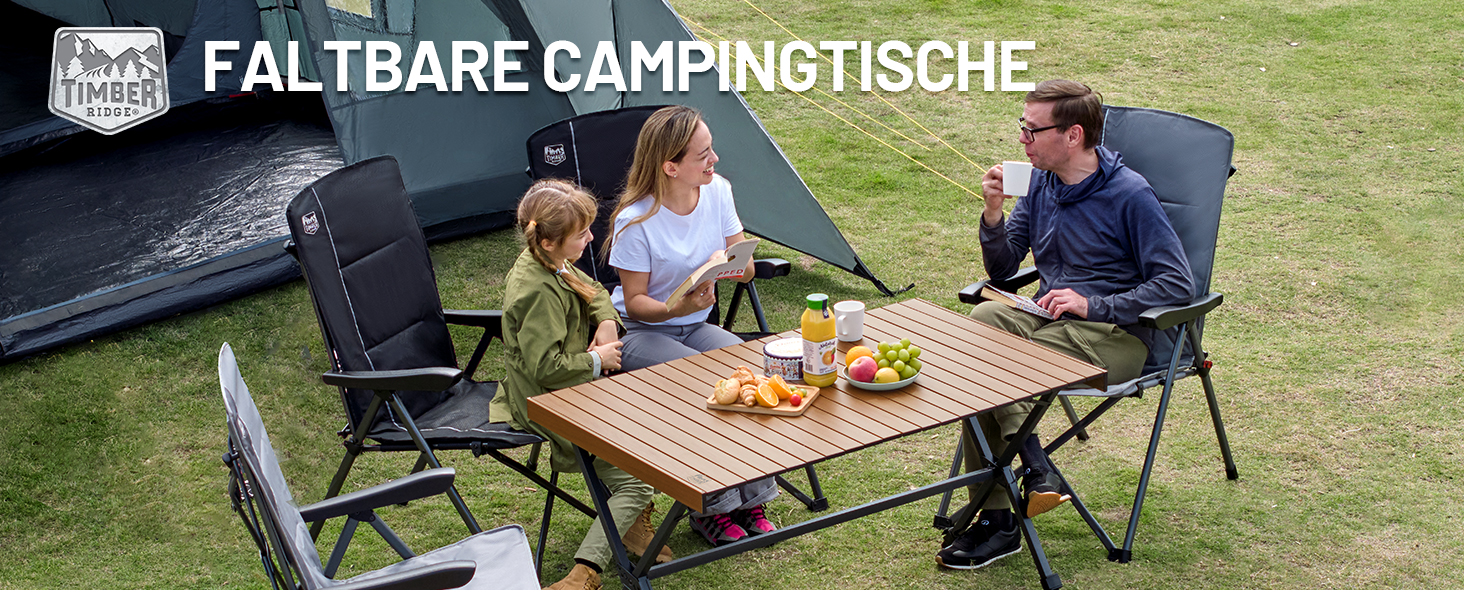 Складний кемпінговий стіл Timber Ridge 125x80 см, регульована висота, для 6 осіб, для пікніка, саду, походу, подорожей